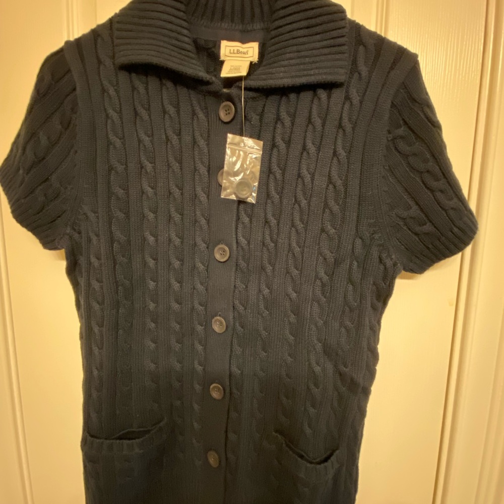 NWOT LL Bean short sleeve button down sweater